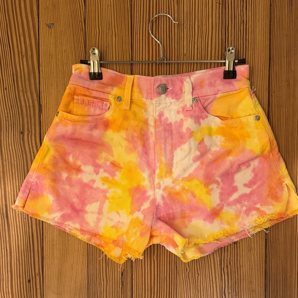 REVICE High Waist Tie-Dye Shorts in Pink and Yellow
